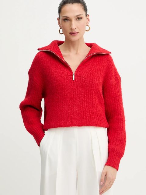 Morgan sweter damski kolor czerwony ciepły z półgolfem MFLAMI - zdjęcie produktu nr 1