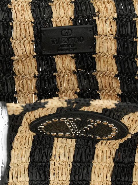 Valentino Garavani striped raffia shopping bag - Black