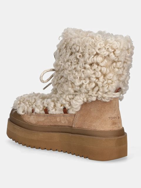 Tory Burch śniegowce Mellow Shearling Lace Up Boot kolor beżowy 170577.200 - zdjęcie produktu nr 2