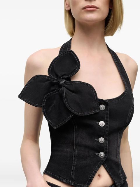 AREA bow denim halter top - Black