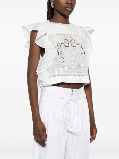 Self-Portrait lace-detail ruffled top - White
