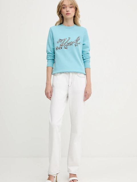 Karl Lagerfeld bluza damska kolor turkusowy z aplikacją A3W20010 - zdjęcie produktu nr 2