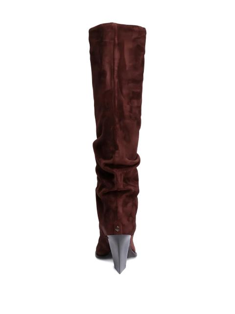 Jimmy Choo 85mm square-toe suede knee-high boots - Brown