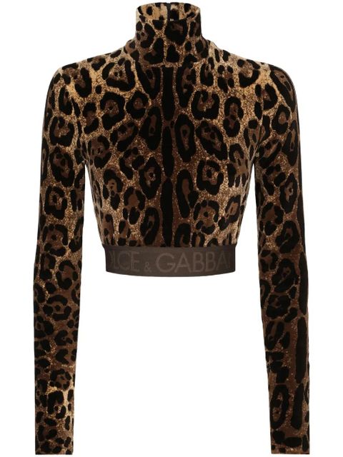 Dolce & Gabbana leopard-print high-neck blouse - Brown - zdjęcie produktu nr 1
