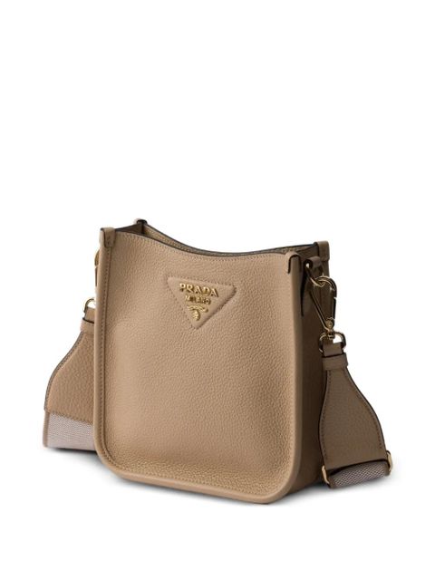 Prada mini logo-detail leather shoulder bag - Neutrals