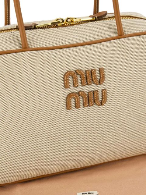 Miu Miu logo-embroidered zip tote bag - Neutrals