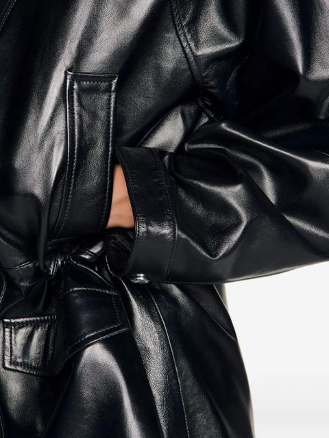 SANDRO shirt collar leather jacket - Black