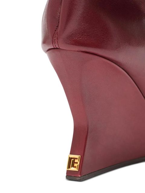 Balmain 95mm calfskin ruched wedge over-the-knee boots - Red - zdjęcie produktu nr 2