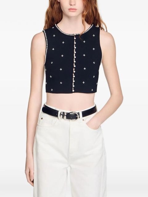 SANDRO floral strassé cropped top - Black