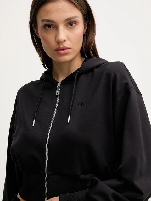 Calvin Klein Jeans bluza damska kolor czarny z kapturem gładka LV047C247G