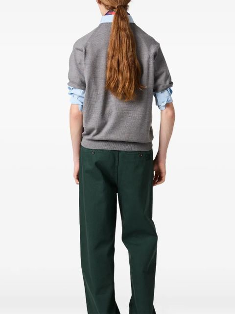 Miu Miu V-neck intarsia-logo T-shirt - Grey