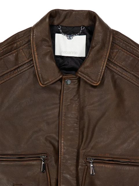 Rabanne quilted-shoulder leather jacket - Brown