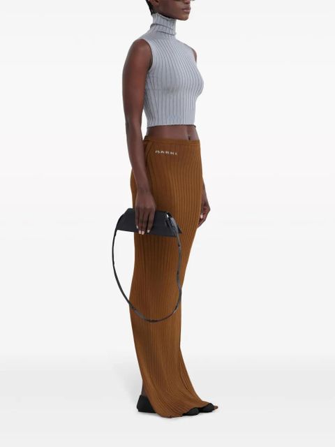 Marni logo-jacquard ribbed skirt - Brown