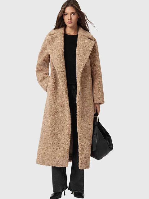 AllSaints płaszcz kolor beżowy W062OB