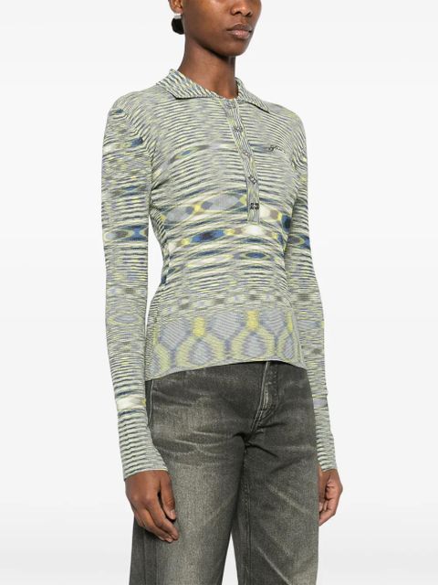 GANNI long-sleeve knit polo top - Yellow