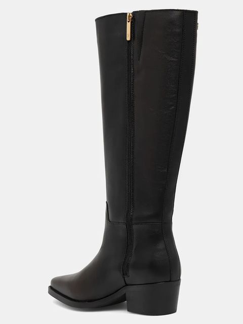 Tommy Hilfiger kozaki skórzane TH COWBOY LEATHER LONG BOOT damskie kolor czarny na słupku FW0FW09157