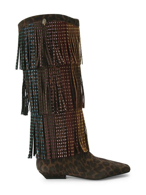 Kurt Geiger London kozaki zamszowe Western Fringe Pull On damskie kolor brązowy na małym obcasie 5030035289 - zdjęcie produktu nr 1