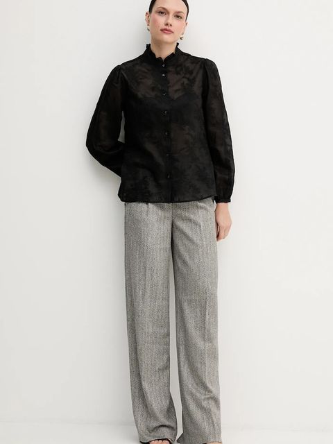 United Colors of Benetton koszula damska kolor czarny regular ze stójką 52WNDQ0CQ