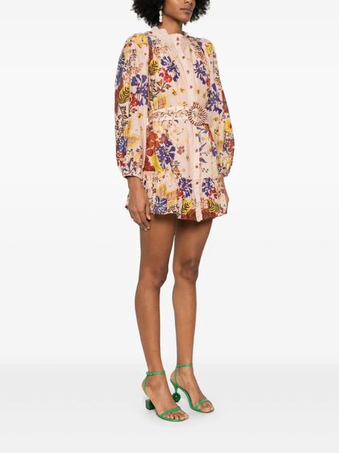 FARM Rio bouquet puff-sleeve mini dress - Pink