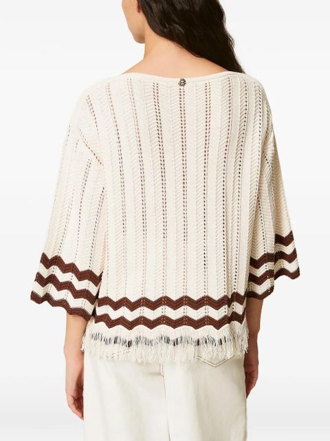 TWINSET zigzag-print fringed top - White