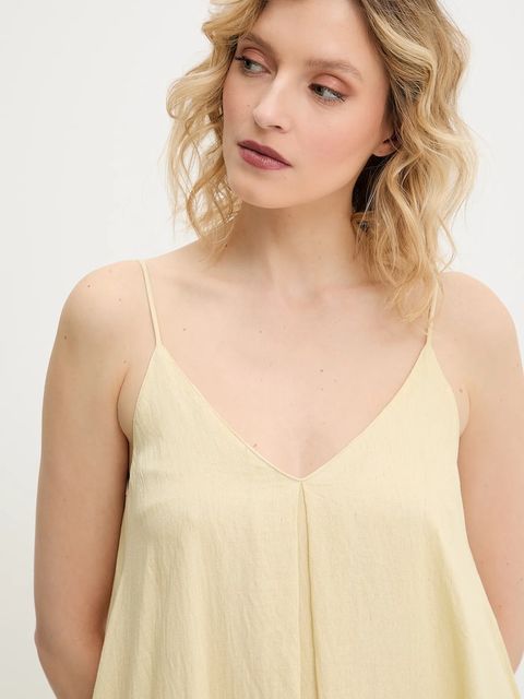 Answear.LAB sukienka z lnem kolor żółty maxi rozkloszowana