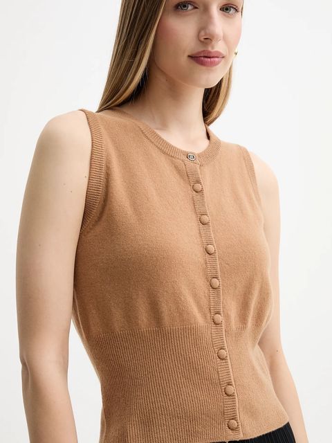 Fracomina kamizelka wełniana damski kolor beżowy lekki FR25WJ5008K47301