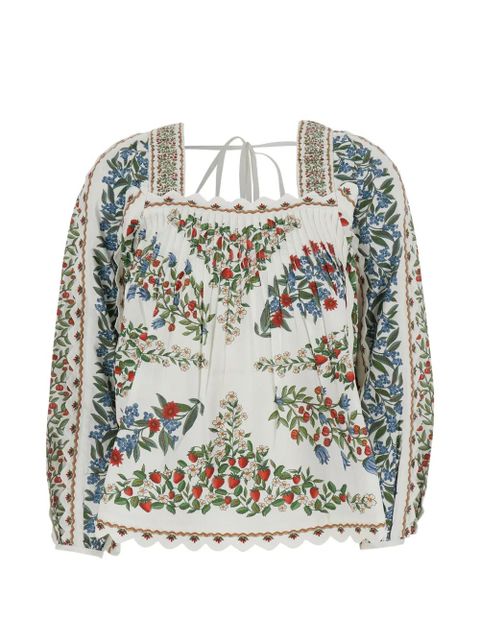 FARM Rio floral-print pleated blouse - White - zdjęcie produktu nr 1