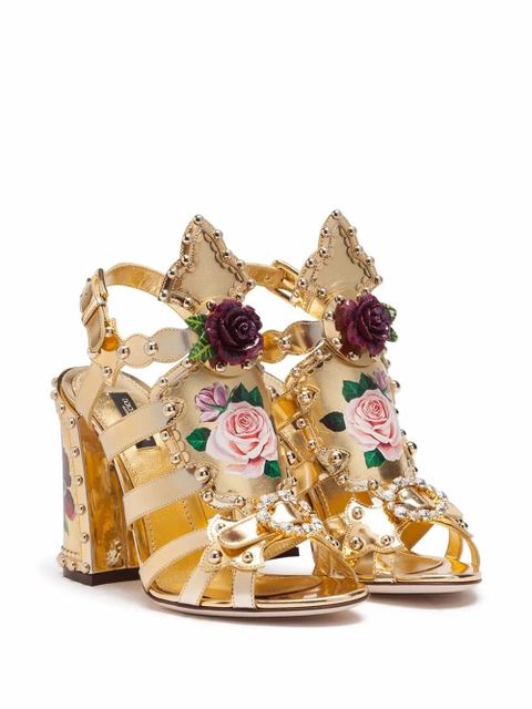 Dolce & Gabbana floral-print gladiator sandals - Gold