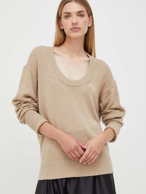 Trussardi sweter z domieszką wełny damski kolor beżowy lekki - zdjęcie produktu nr 1