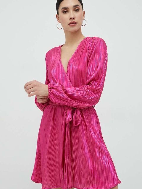 Bardot sukienka kolor fioletowy mini rozkloszowana