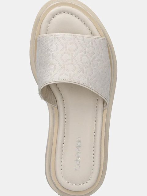 Calvin Klein klapki FLATFORM SLIDE - JACQ damskie kolor beżowy na platformie HW0HW02461