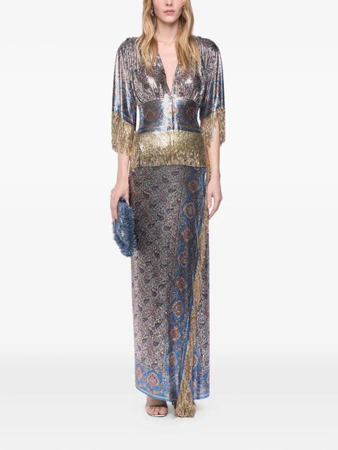 Rabanne denim raffia pouch - Blue