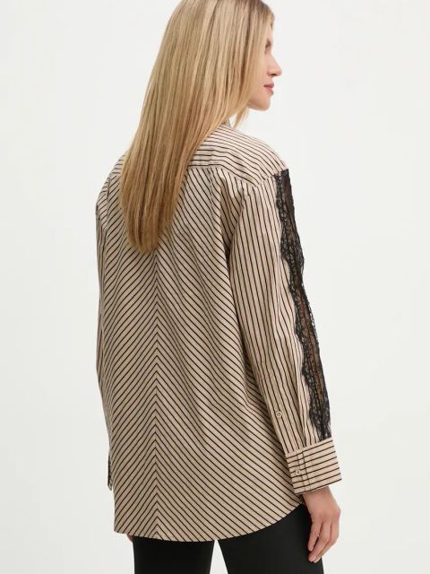 Bruuns Bazaar koszula bawełniana IpoBBLua shirt damska kolor beżowy relaxed z kołnierzykiem klasycznym BBW4140