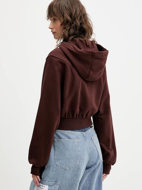 Tommy Jeans bluza bawełniana damska kolor brązowy z kapturem gładka DW0DW21590