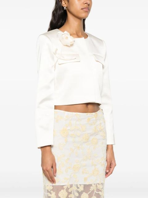 Self-Portrait 3D-flower satin jacket - White