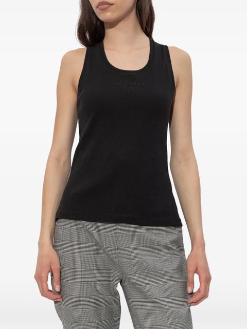 Balmain logo-embroidered ribbed tank top - Black