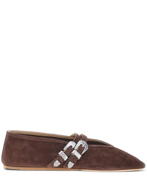 Le Monde Beryl Claudia buckled suede ballet flats - Brown - zdjęcie produktu nr 1