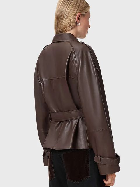 AllSaints trencz skórzany REED kolor brązowy W035LD - zdjęcie produktu nr 2