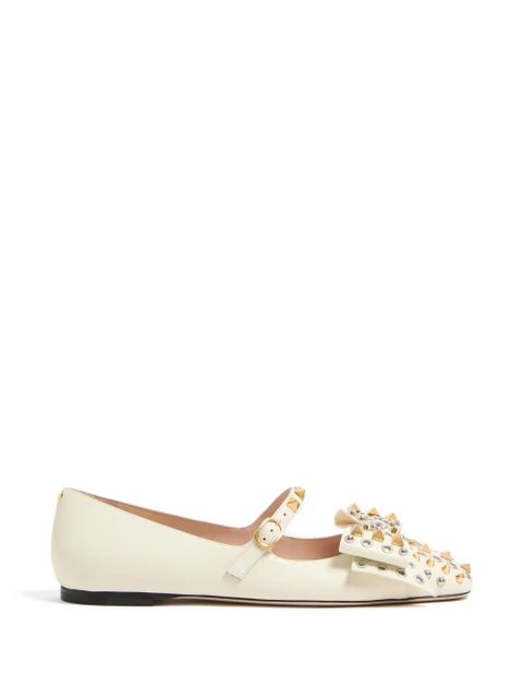 Valentino Garavani Mary-Jane Bowow ballerina in kidskin with studs - Neutrals - zdjęcie produktu nr 1