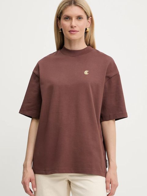 Just Cavalli t-shirt bawełniany damski kolor brązowy 79PAHT06 CJ518 - zdjęcie produktu nr 1