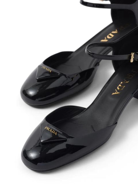 Prada 35mm triangle-logo patent pumps - Black