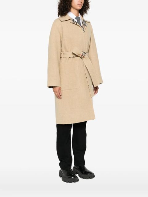 Burberry check-lined belted coat - Neutrals