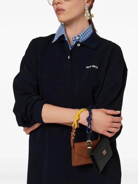 Miu Miu logo-embroidered piqué polo shirt - Blue - zdjęcie produktu nr 2