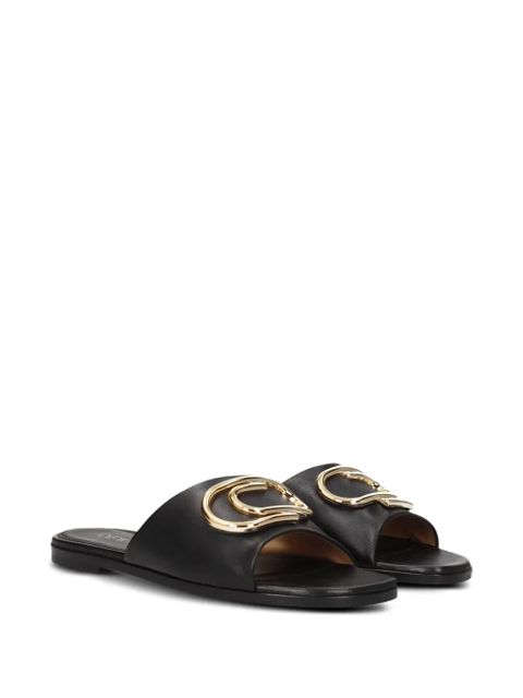 Off-White logo-plaque leather flat sandals - Black - zdjęcie produktu nr 2