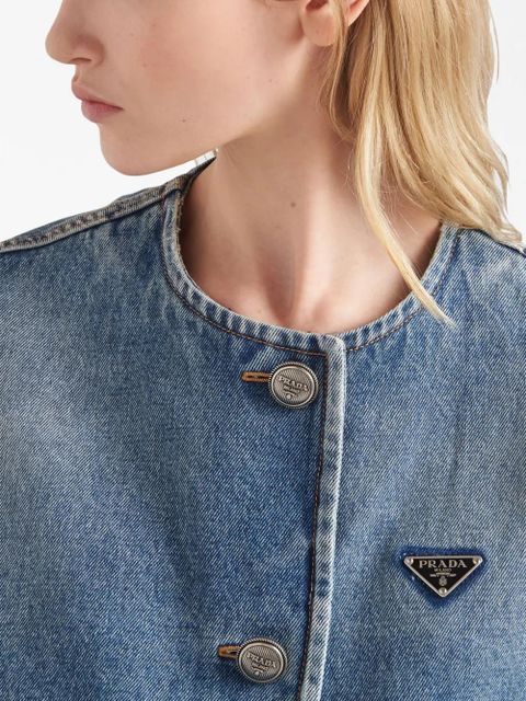 Prada triangle-logo denim blouson jacket - Blue