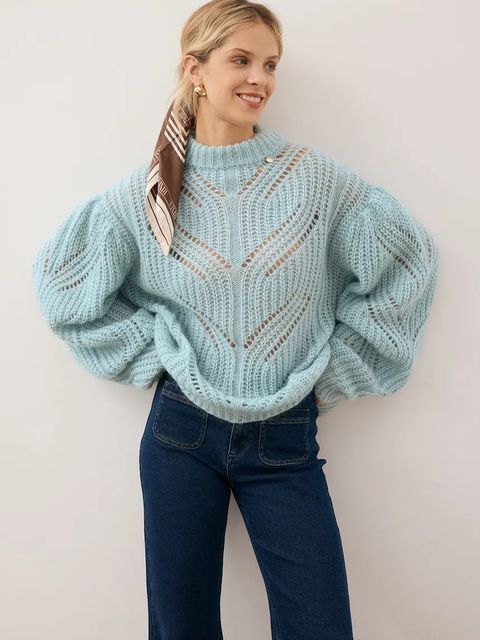 Bizuu sweter z dodatkiem wełny ROSSO damski kolor niebieski lekki z półgolfem ROSSO BŁĘKITNY - zdjęcie produktu nr 1