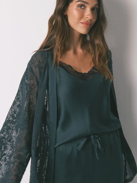 women'secret piżama damska kolor zielony satynowa 2542473