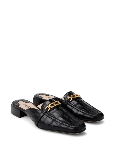 TOM FORD Whitney crocodile-embossed leather mules - Black - zdjęcie produktu nr 2