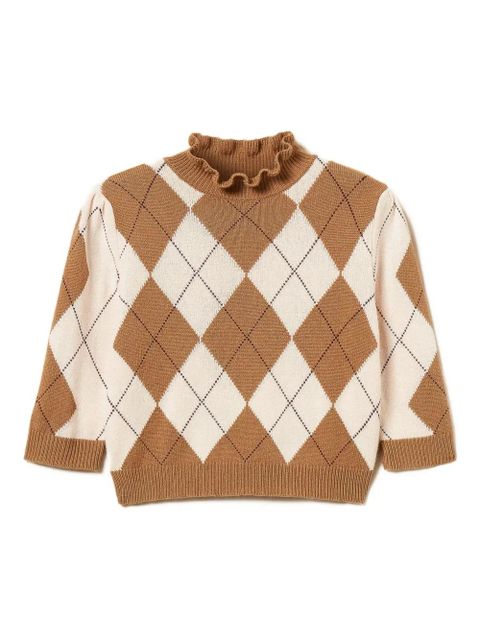 TWINSET diamond-pattern ruffled-neck sweater - Brown - zdjęcie produktu nr 1