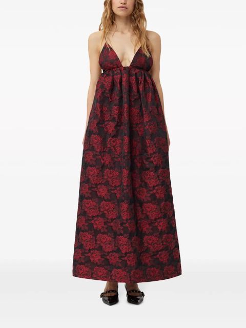 GANNI botanical-print jacquard midi dress - Red - zdjęcie produktu nr 2